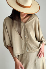 Donna satin blouse, savanna