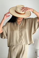 Donna satin blouse, savanna