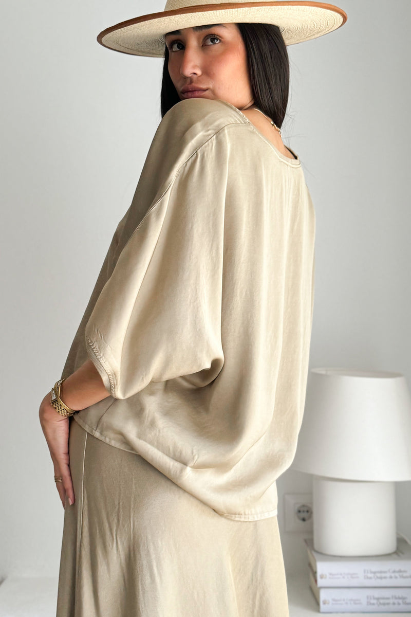 Donna satin blouse, savanna