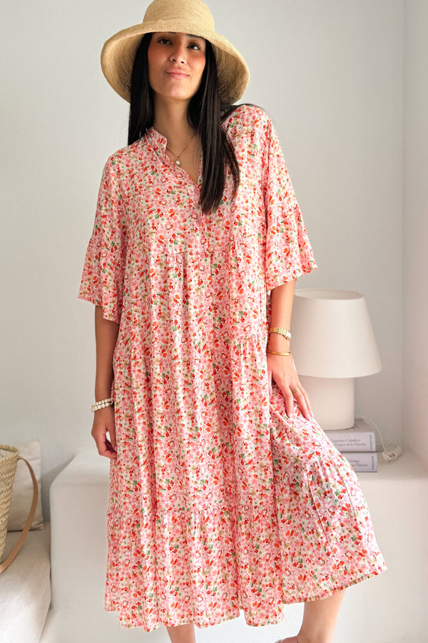 Elena viscose dress, pink ditsy floral