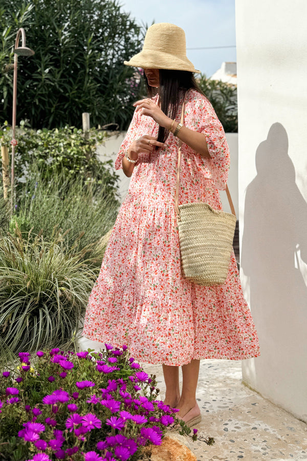 Elena viscose dress, pink ditsy floral