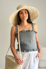 True fantasy linen top, smokey blue