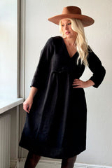 Princess linen dress, black