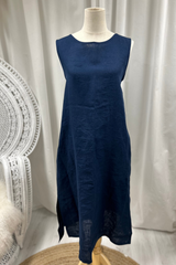 Puglia linen dress, navy