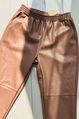 Racer faux leather joggers, cappuccio