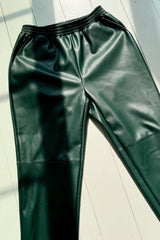 Racer faux leather joggers, dark green