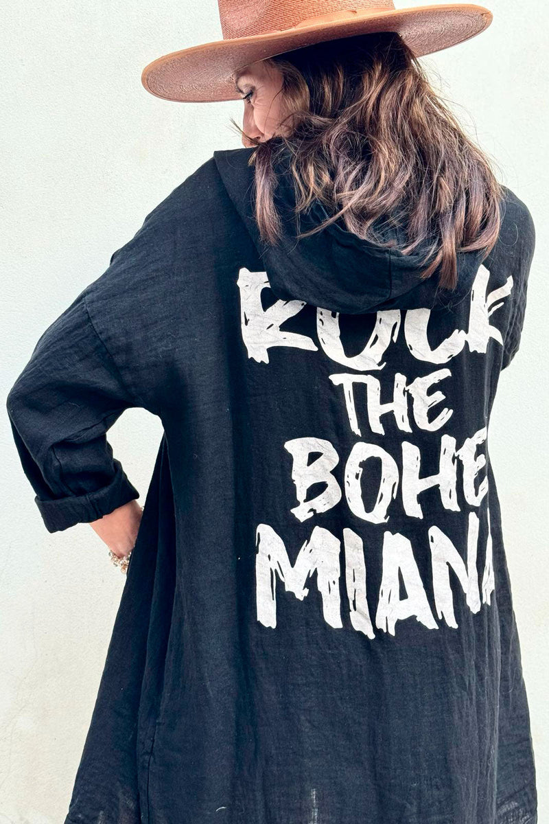 Rock the bohemiana linen jacket, black