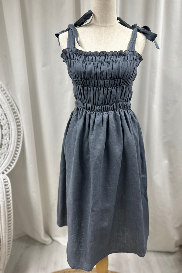 Romia linen dress, smokey blue