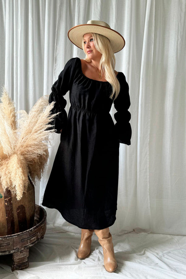 Rosita linen dress, black