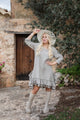 Ruffle and pearl linen dress, natural