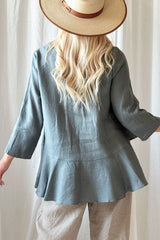 Ruffle dream linen shirt, Smokey blue