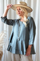 Ruffle dream linen shirt, Smokey blue