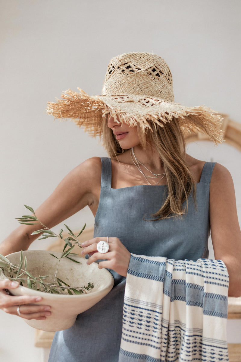 Salerno linen dress, smokey blue