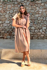 Santorini linen dress, powder