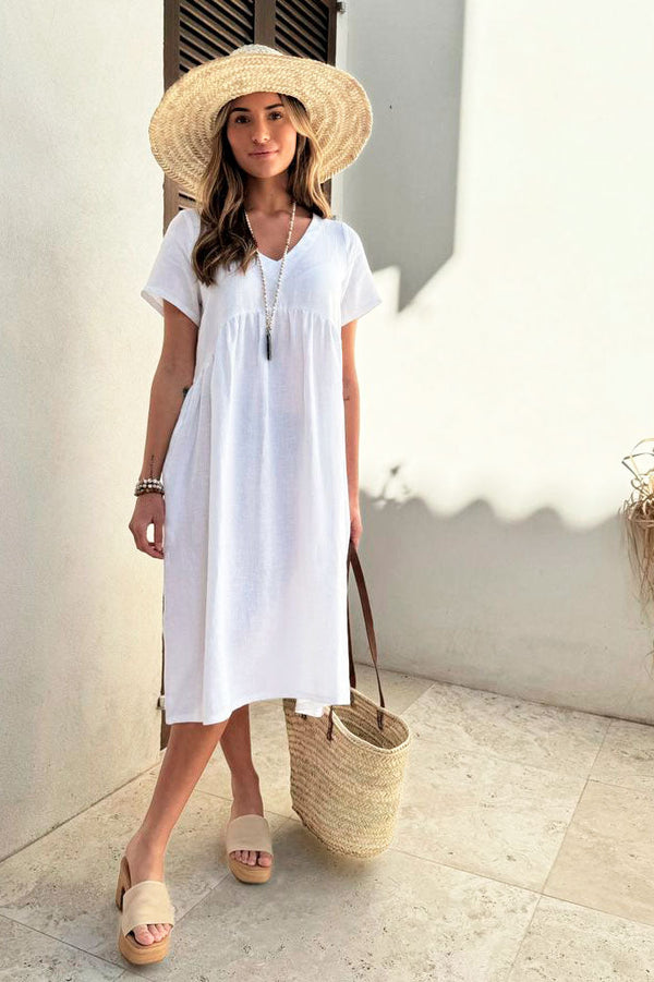 Santorini linen dress, white
