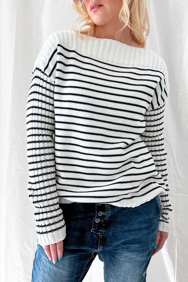 Seaside cotton knit, blue and white stripes