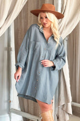 Slow life linen shirt, Smokey blue