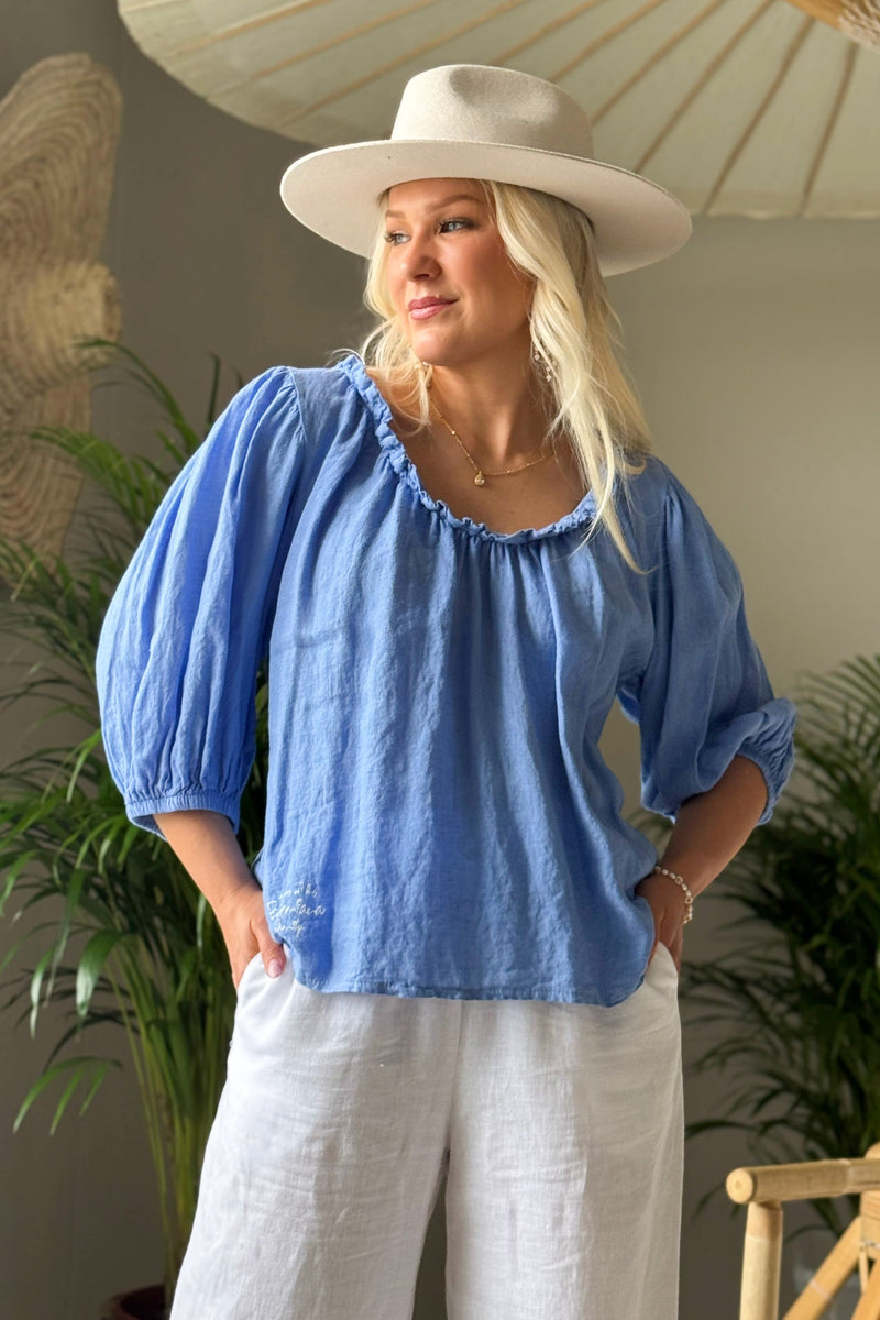 Solita linen shirt, heavenly blue