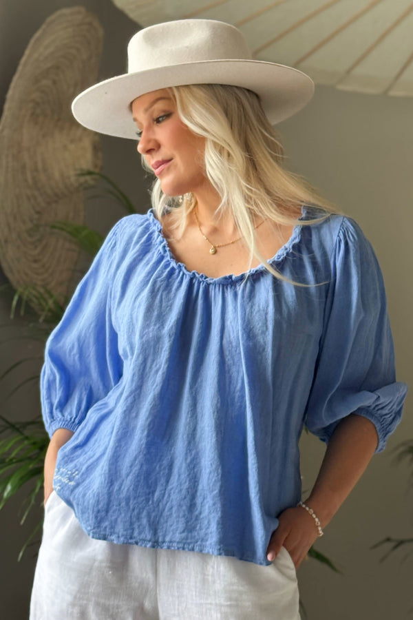 Solita linen shirt, heavenly blue