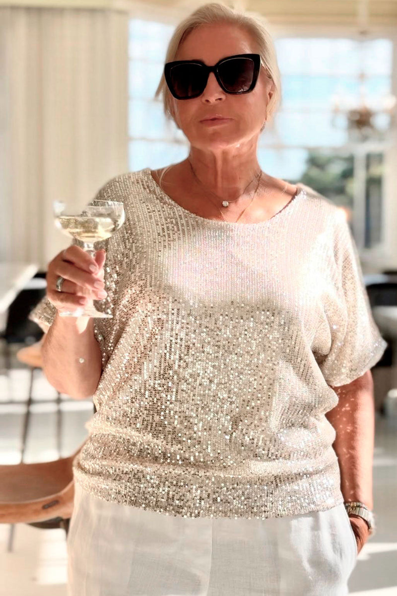 Stargazer sequin shirt, ivory