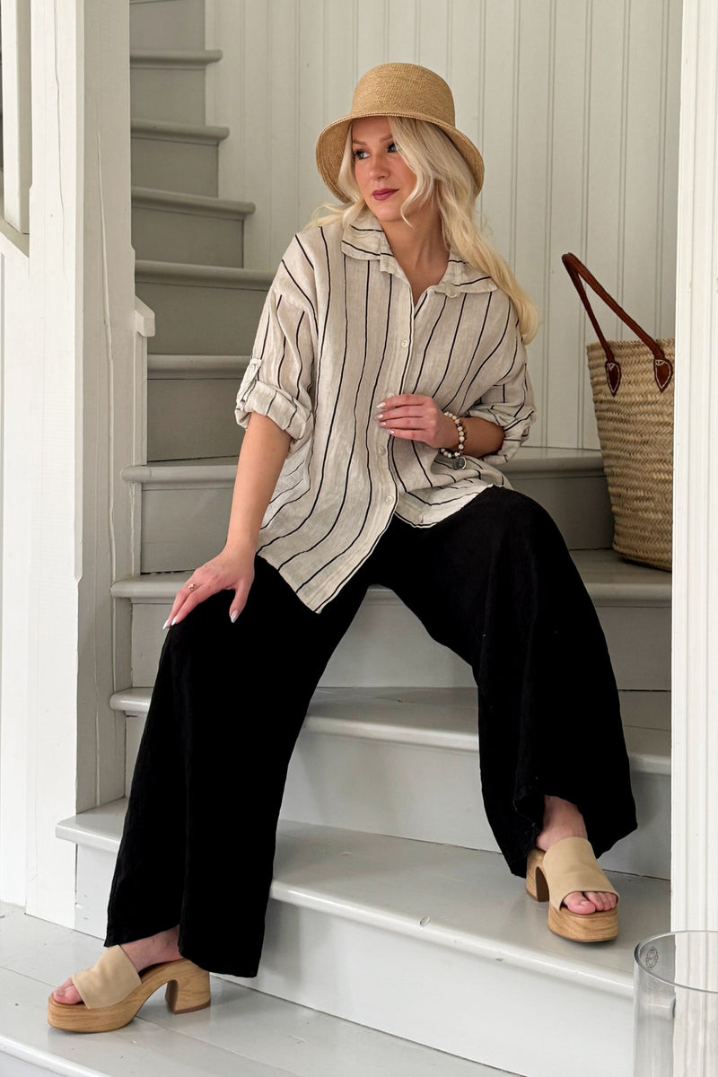 Sunday pellavapaita, sand-black pinstripe