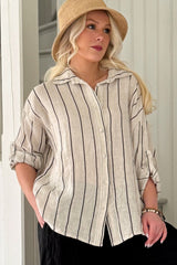 Sunday pellavapaita, sand-black pinstripe
