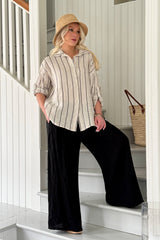 Sunday pellavapaita, sand-black pinstripe
