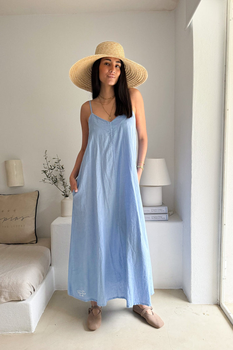 Sunny Escape linen dress, heavenly blue