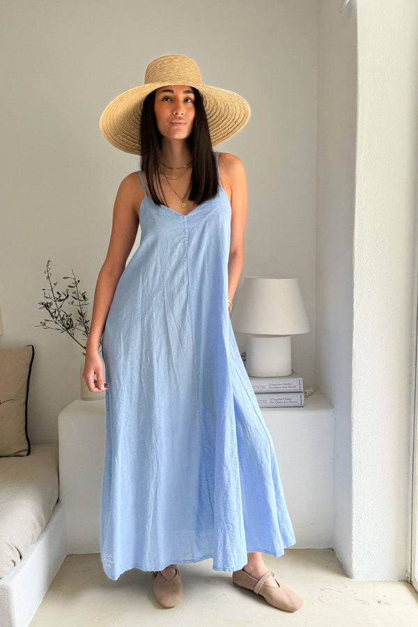 Sunny Escape linen dress, heavenly blue