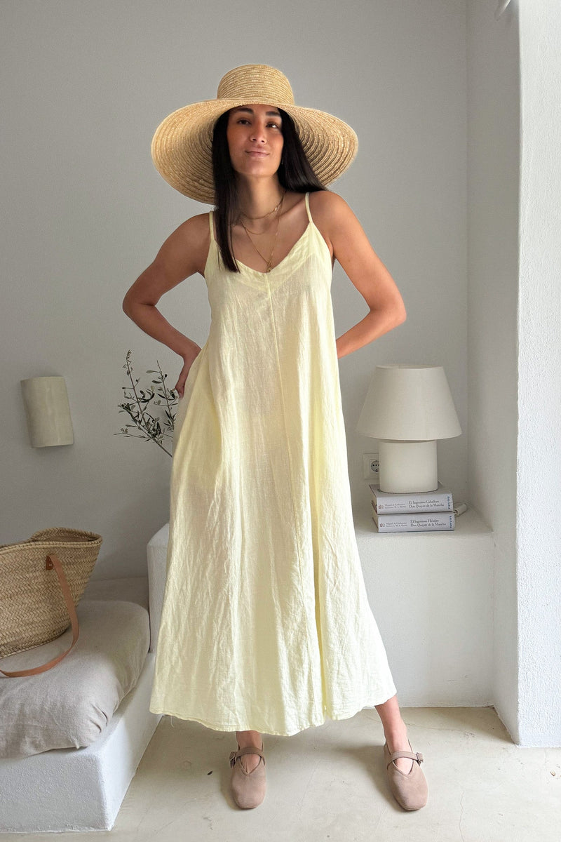 Sunny Escape linen dress, lemon