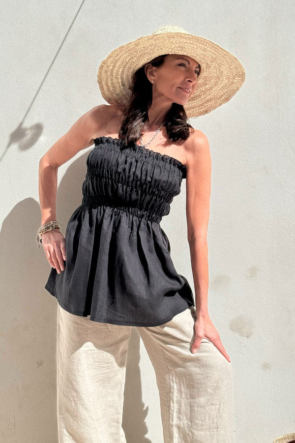 Sunshine linen top, black