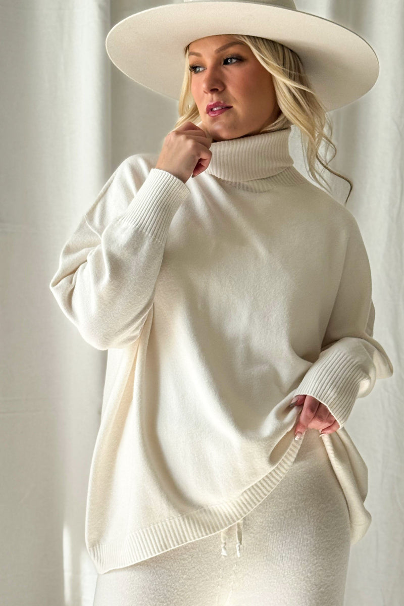 Sweet Touch polo neck jumper, chalk