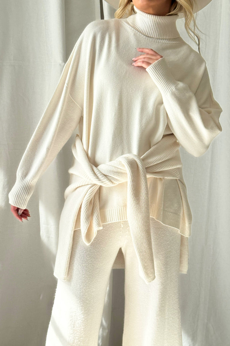 Sweet Touch polo neck jumper, chalk