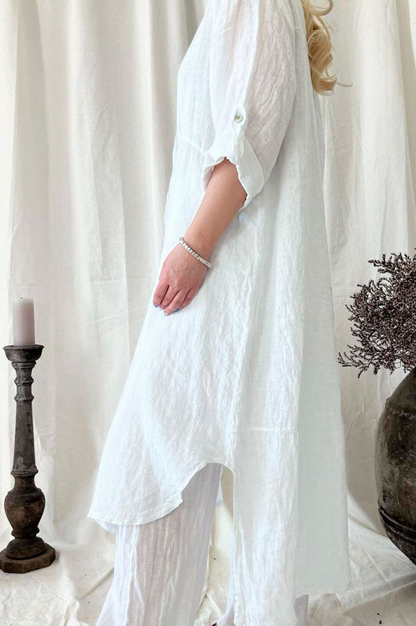 Vacation linen dress, white