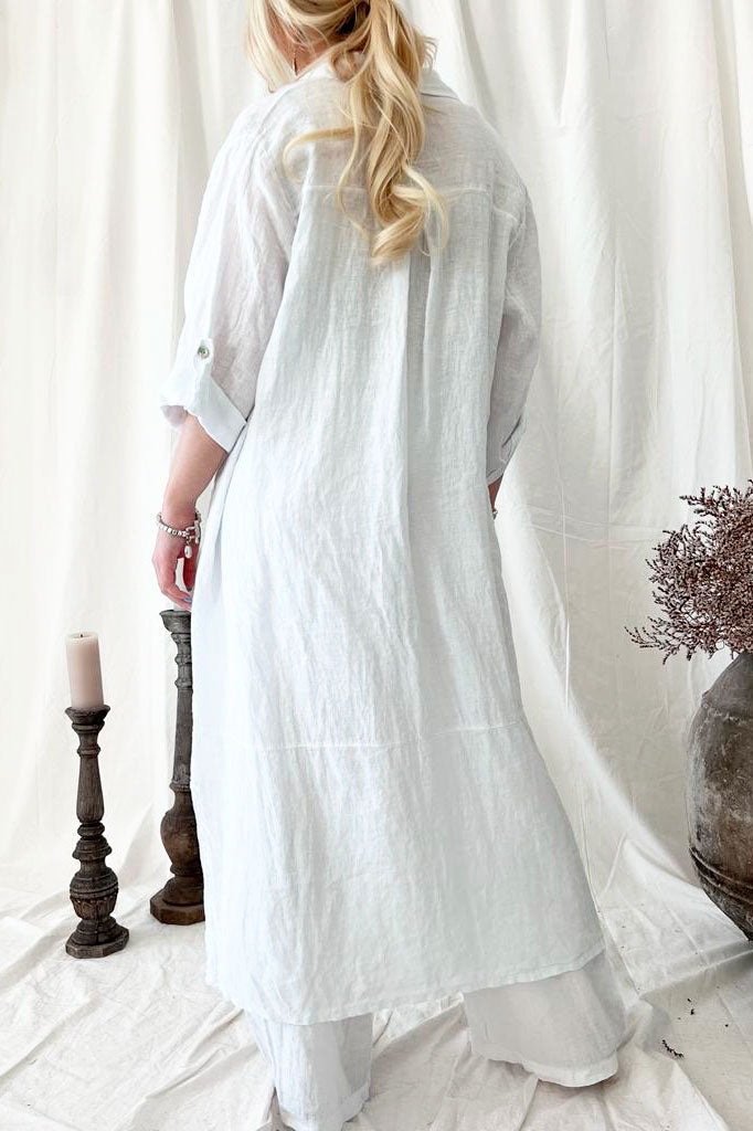 Vacation linen dress, white