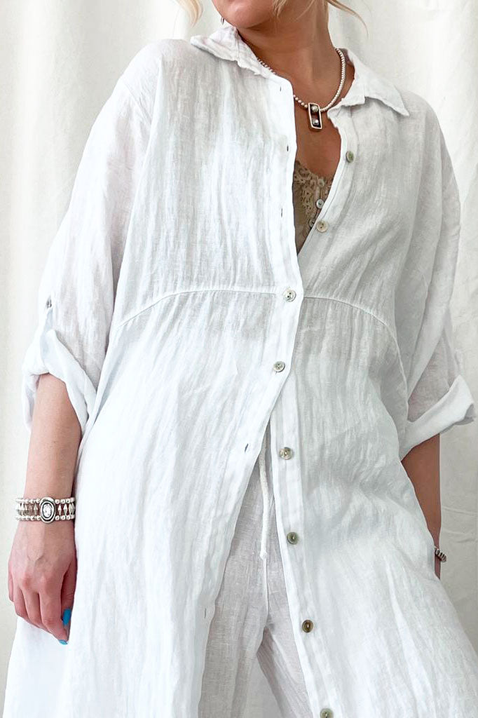 Vacation linen dress, white