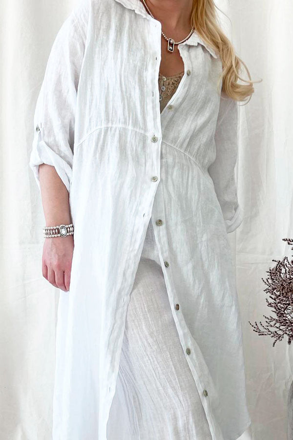 Vacation linen dress, white