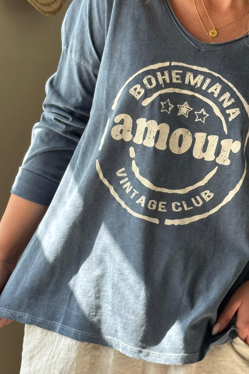 Bohemiana Vintage Club pitkähihainen, denim blue