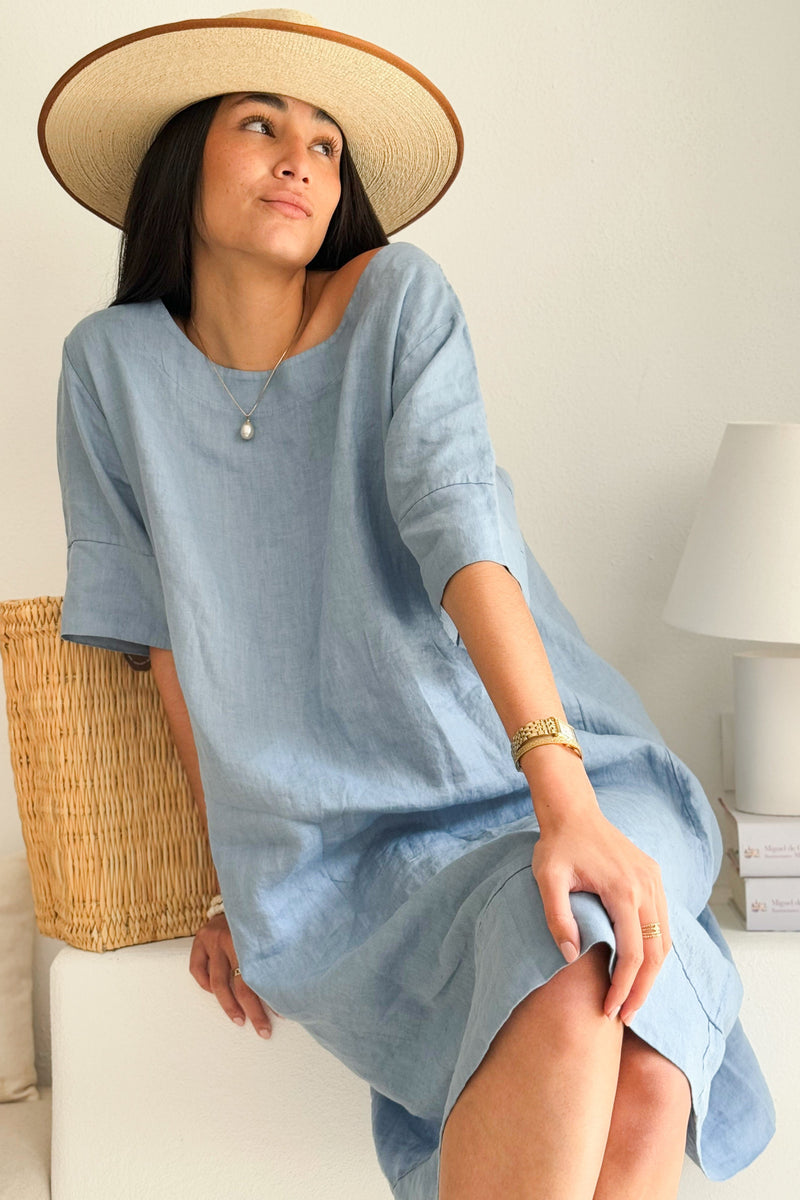 Wren linen dress, denim blue