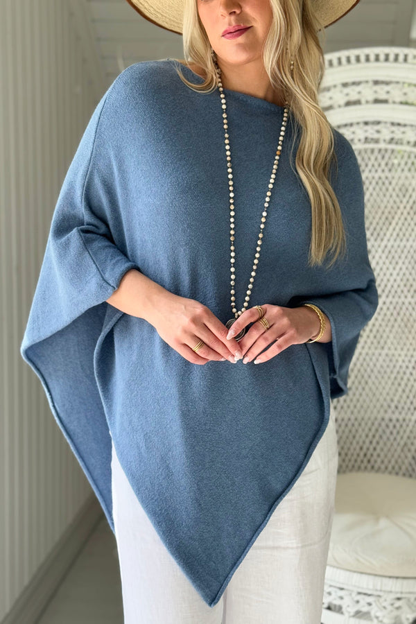 Zelie viskoosiponcho, denim blue
