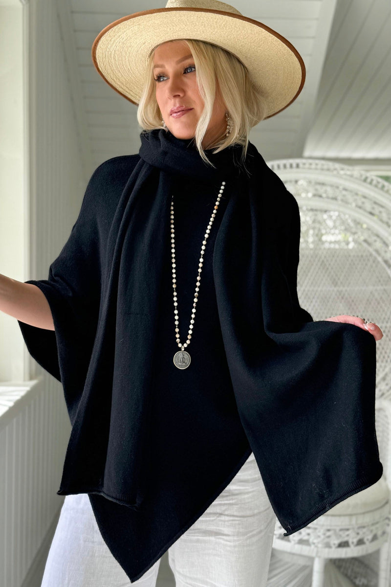 Zelie viscose poncho, black