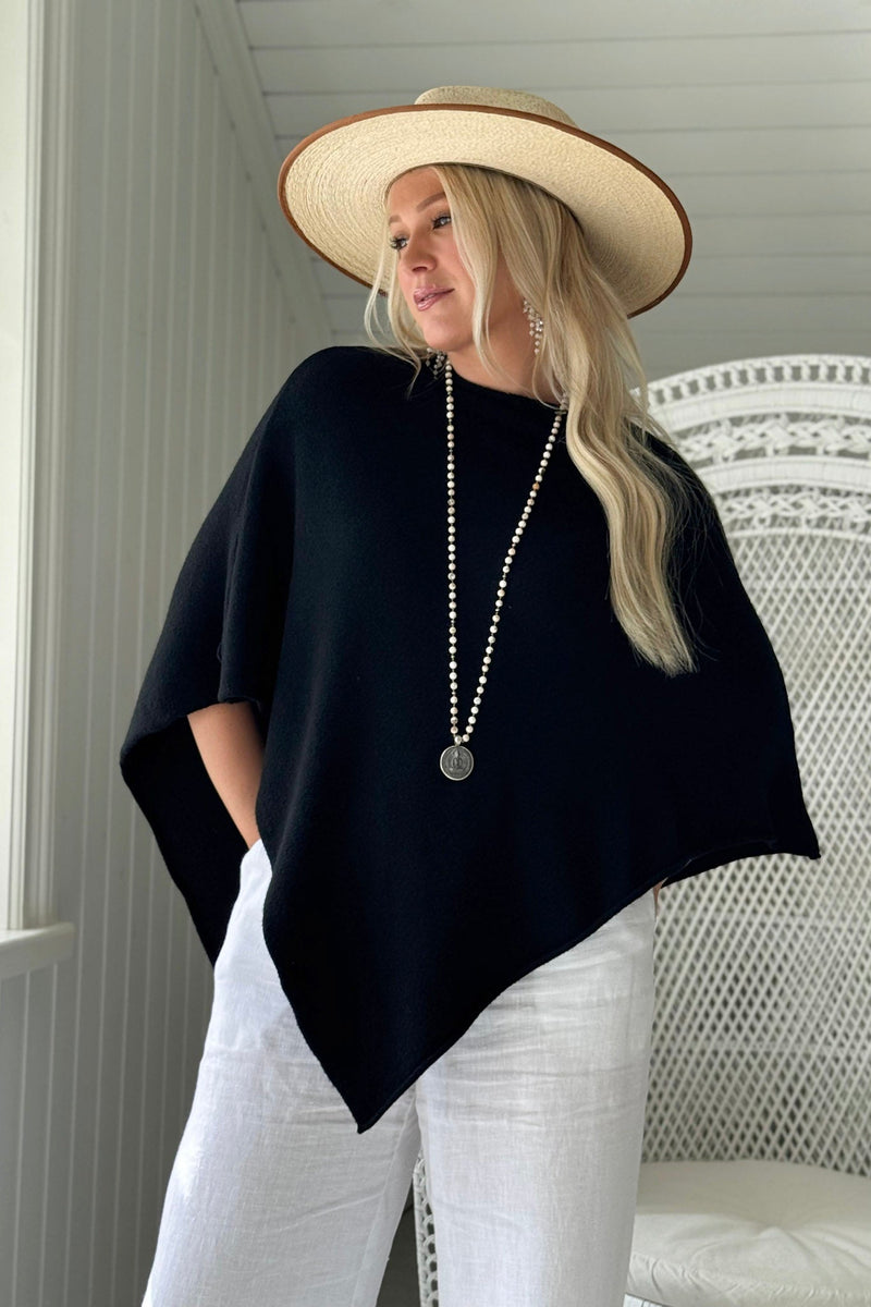 Zelie viscose poncho, black