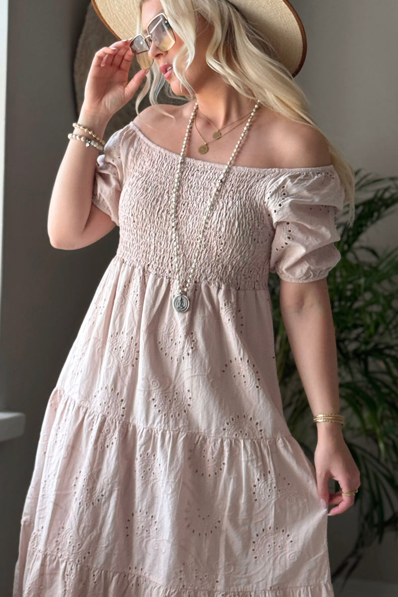 Aurelie puuvillamekko, vaaleanpunainen