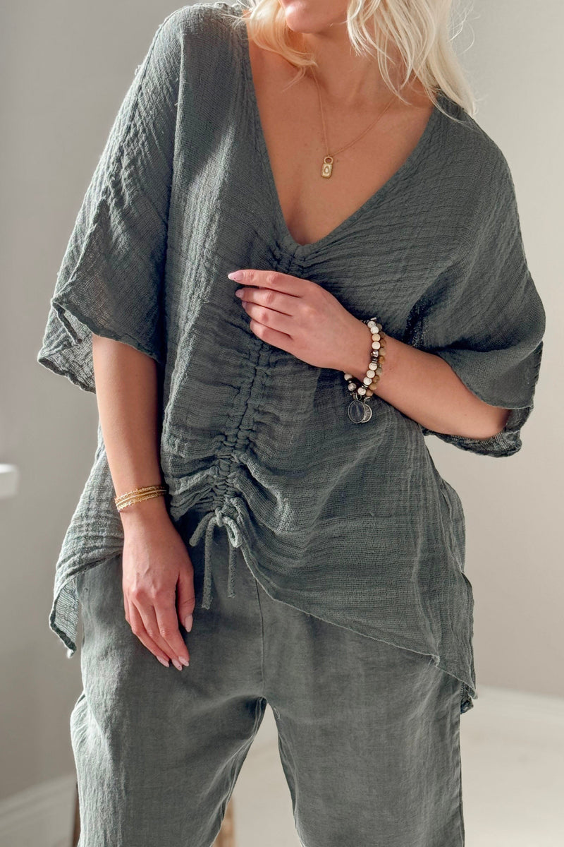 Azura linen top, camo