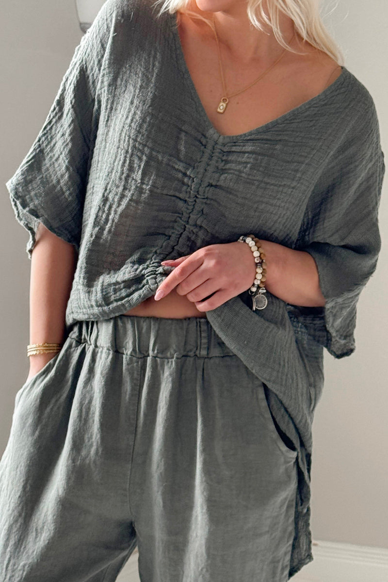 Azura linen top, camo