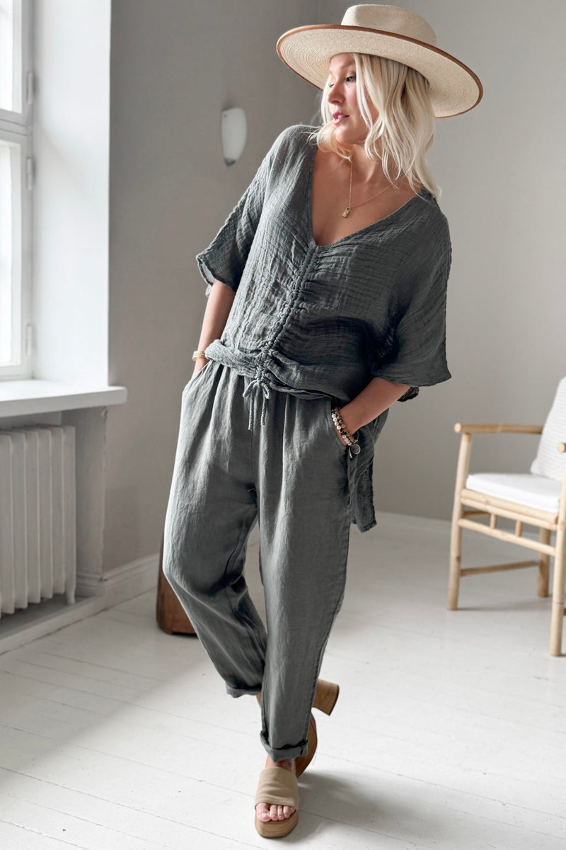 Azura linen top, camo