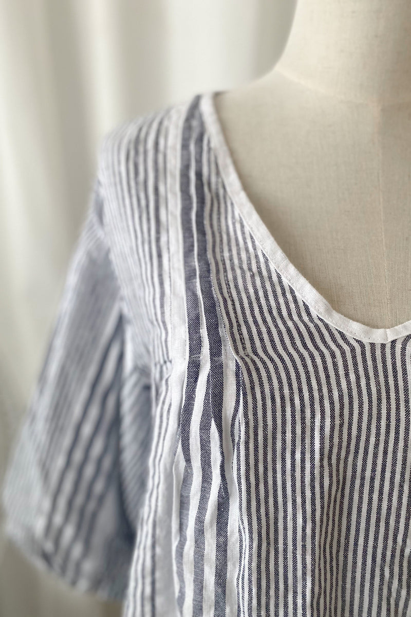 Corfu blouse, capri blue stripe