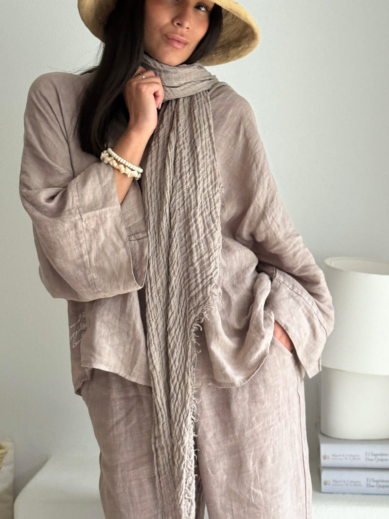 Boho mesh linen scarf, silverpink