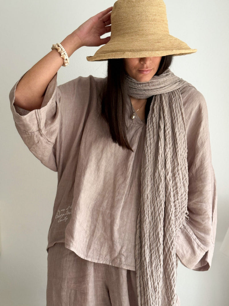 Boho mesh linen scarf, silverpink