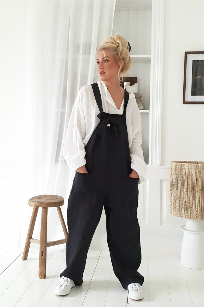 Bypias linen jumpsuit, black